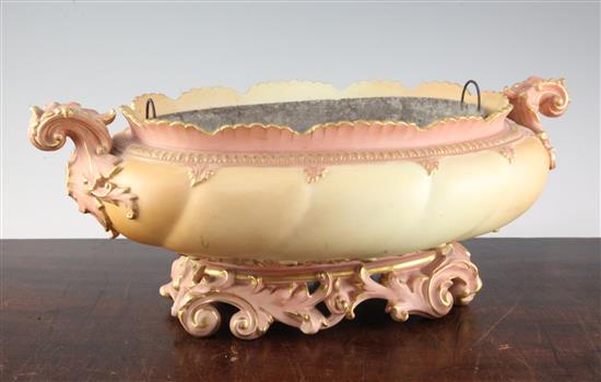 A large Royal Worcester blush ivory oval jardiniere(-)